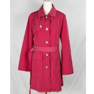 New York & Co Large Trench Coat Pink Long Lined Belted